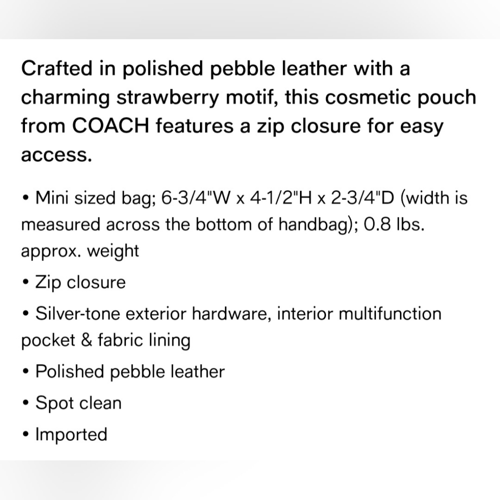 NWY Coach White Strawberry Print Ladies Leather Cosmetic Pouch - Picture 8 of 8